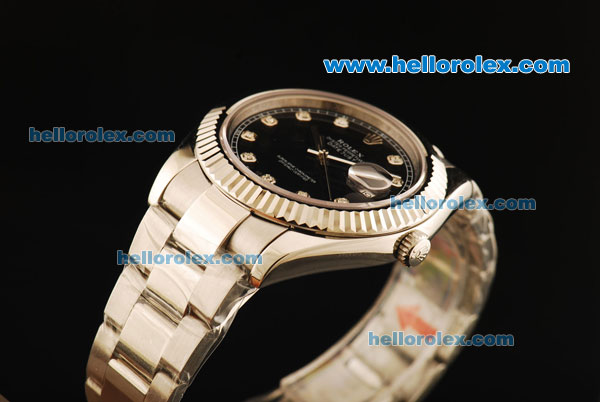 Rolex Datejust II Swiss ETA 2836 Automatic Movement Full Steel with Black Dial and Diamond Markers - Click Image to Close